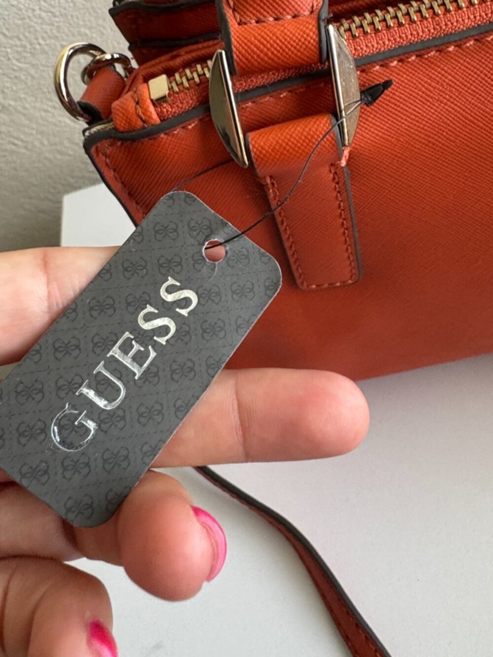 NWT Guess Greyson Mini Satchel Orange Crossbody Bag Gold Hardware Structured - Picture 13 of 14
